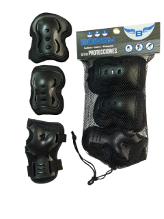 Set de Protecciones Boissy Tripack: Rodillera Codera Muñequera Color NEGRO - Emporio Deportes