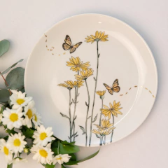 Prato Decorativo Margaridas e borboletas