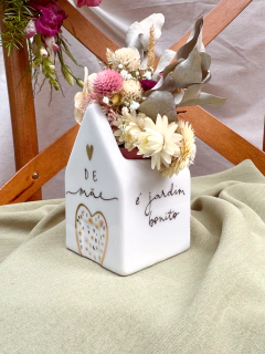 Vaso Casinha Mini - Coração de Mãe é Jardim Bonito - Casa Verdinha