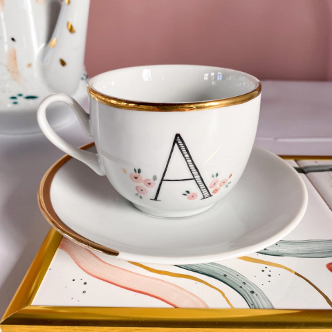 xícara com Pires inicial floral