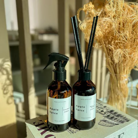 home-spray, difusor de aromas, aromatizador-de-ambientes, spray, fragrância, maçã com canela, kit com desconto, 200ml, vidro-ambar