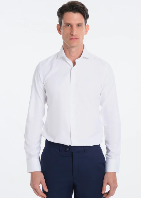 CAMISA BLANCA TRAMA DIAGONAL CUELLO ABIERTO - comprar online
