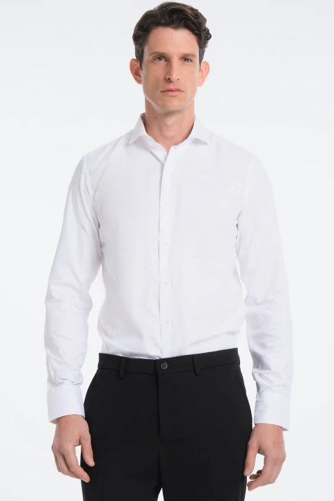 CAMISA DAMERO BLANCA CUELLO ABIERTO - comprar online