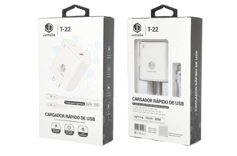 CARGADOR 20 W , CON CABLE TIPO C A LIGHTNING - JD T-22