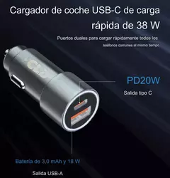 Cargador Auto Celular Doble (USB-C + USB-A) Carga Rápida 38w 3a CLD - comprar online