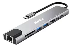 HUB USB-C - KOLKE 8 EN 1 - USB-C 3.0 \MICRO SD\ HDMI\ TF \ RJ45 - comprar online
