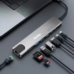 HUB USB-C - KOLKE 8 EN 1 - USB-C 3.0 \MICRO SD\ HDMI\ TF \ RJ45 en internet