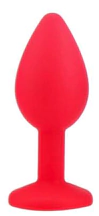 BUT PLUG ANAL DE SILICONA ROJA, TAMAÑO GRANDE, CON GEMA NEGRA - BY17-103