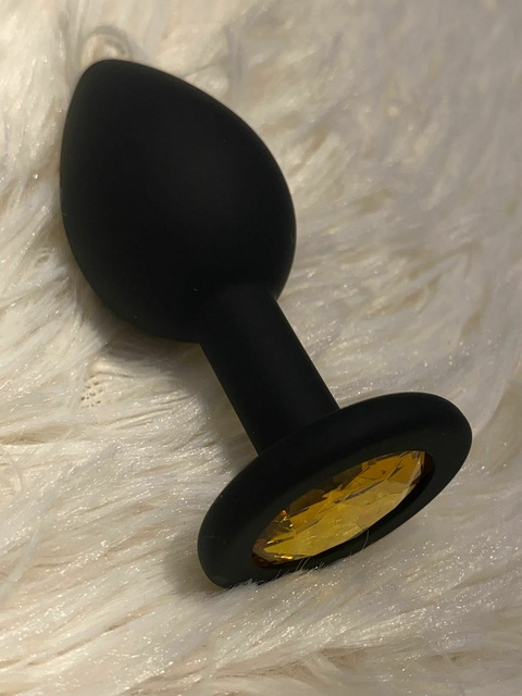 SEXA PLUG ANAL DE SILICONA TAMAÑO CHICO CON GEMA DORADA - SS-SF-11058A