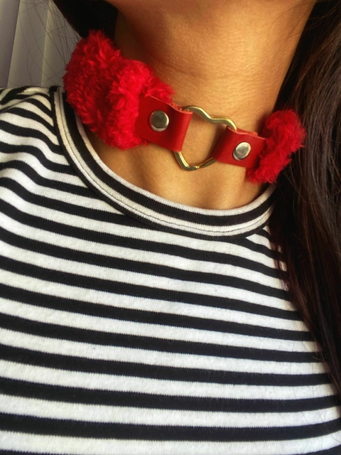 INFARTA COLLAR ROJO DE PELUCHE Y CUERO - INF014.002