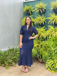 vestido tricot beatriz metalizado azul