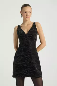 VESTIDO EM COURO ECOLOGICO PRETO - MY PLACE - ELMÊ
