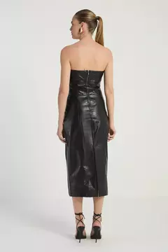 VESTIDO MIDI TOMARA QUE CAIA EM COURO PRETO - MY PLACE na internet