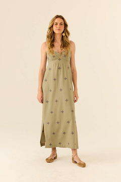 VESTIDO MIDI ALCINHA BORDADO KAMY SALVIA - MARIA FILÓ - comprar online