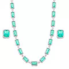 Conjunto semijoia retangular cravejado turmalina