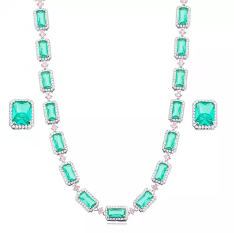 Conjunto semijoia retangular cravejado turmalina