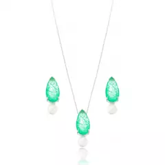 Conjunto gota turmalina pérola