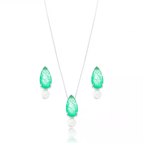 Conjunto gota turmalina pérola