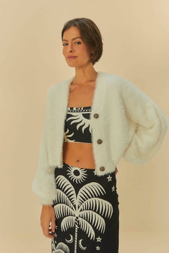Cardigan Curto Tricot Pelinho OFF WHITE - FARM RIO - comprar online