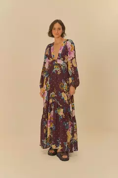 Vestido Longo Manga Estampado Jardim Delicado - FARM RIO - comprar online