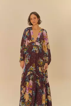 Vestido Longo Manga Estampado Jardim Delicado - FARM RIO na internet