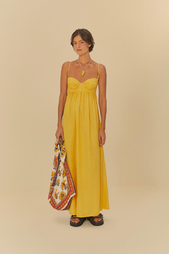 VESTIDO LONGO FRANZIDO AMARELO - FARM RIO - comprar online