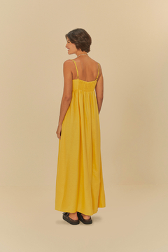 VESTIDO LONGO FRANZIDO AMARELO - FARM RIO - loja online