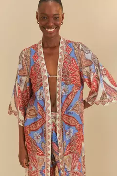 Kimono Localizado Estampado Jandaia Dance - Farm praia - ELMÊ
