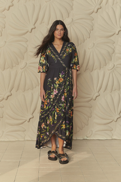 VESTIDO LONGO COM MANGA VESTIDA DE FLOR - farm rio - comprar online