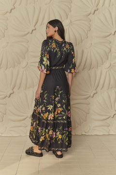 VESTIDO LONGO COM MANGA VESTIDA DE FLOR - farm rio - ELMÊ