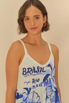 Vestido Cropped Alça chita porcelana - FARM - ELMÊ
