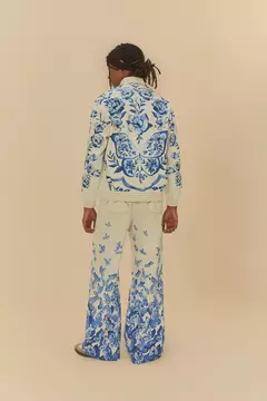 Calça Wide Sarja Estampada Voo De Porcelana - FARM - loja online