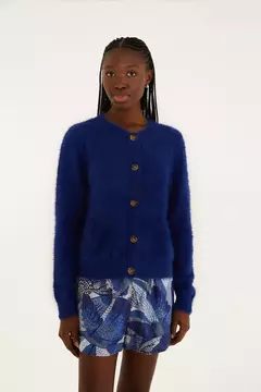 Cardigan Pelinho Curto Com Bolso Azul - FARM RIO - comprar online