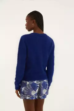Cardigan Pelinho Curto Com Bolso Azul - FARM RIO - ELMÊ