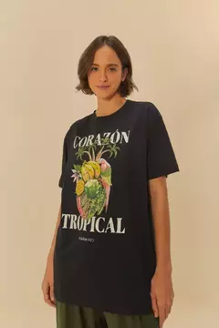 T-Shirt Média Estampada Corazon Tropical Preta - FARM RIO - comprar online