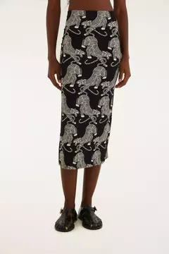 Saia Midi Estampada Tigres - farm na internet