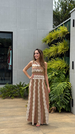 vestido tricot nula manga listras bege - ELMÊ