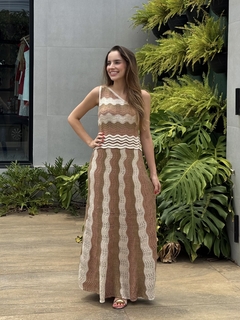 vestido tricot nula manga listras bege