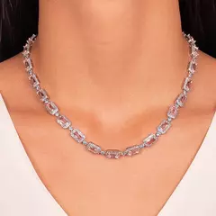 Conjunto semijoia retangular cravejado rosa quartzo - comprar online