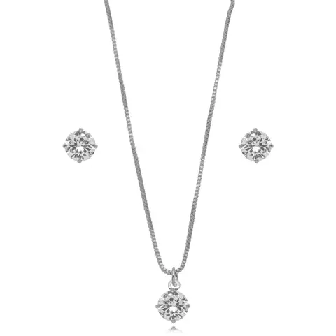 Conjunto 6mm Ponto De Luz - Ródio Branco - comprar online