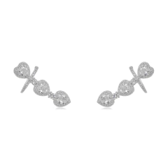 Brinco ear Cuff coração cravejado Rodio branco