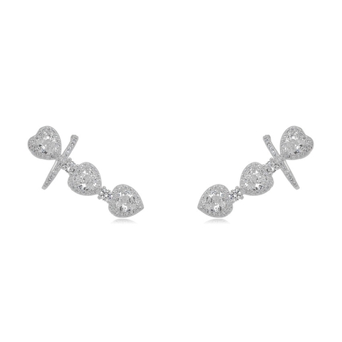 Brinco ear Cuff coração cravejado Rodio branco