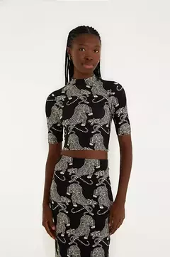 blusa cropped tigres preto - farm - comprar online