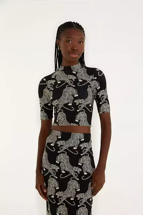 blusa cropped tigres preto - farm - comprar online