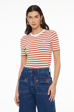 BLUSA MALHA MC BASIC LISTRADA MARROM - ANIMALE JEANS - comprar online