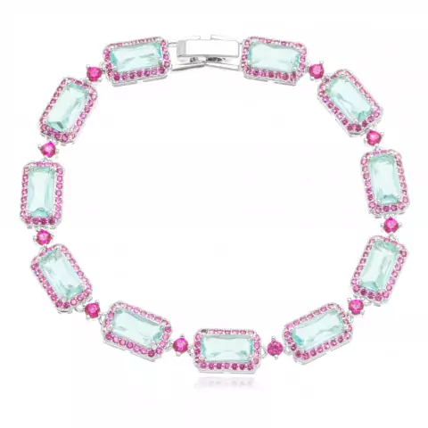 Pulseira retangular cravejada ródio branco aqua marinha