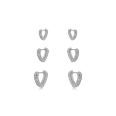 Trio Argola Coração Micro Zircônia Ródio Branco