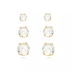 Brinco Trio Ponto de Luz Cristal MINI - OURO - comprar online