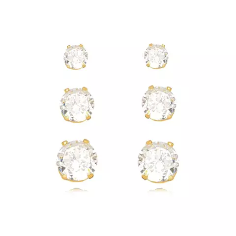 Brinco Trio Ponto de Luz Cristal MINI - OURO - comprar online