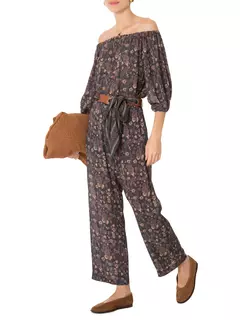 Calça Reta fenda Estampa Lush chumbo - MARIA FILÓ - comprar online